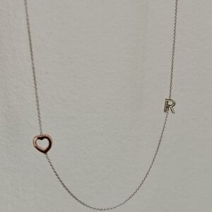 10k White Gold Heart & Initial R Necklace
